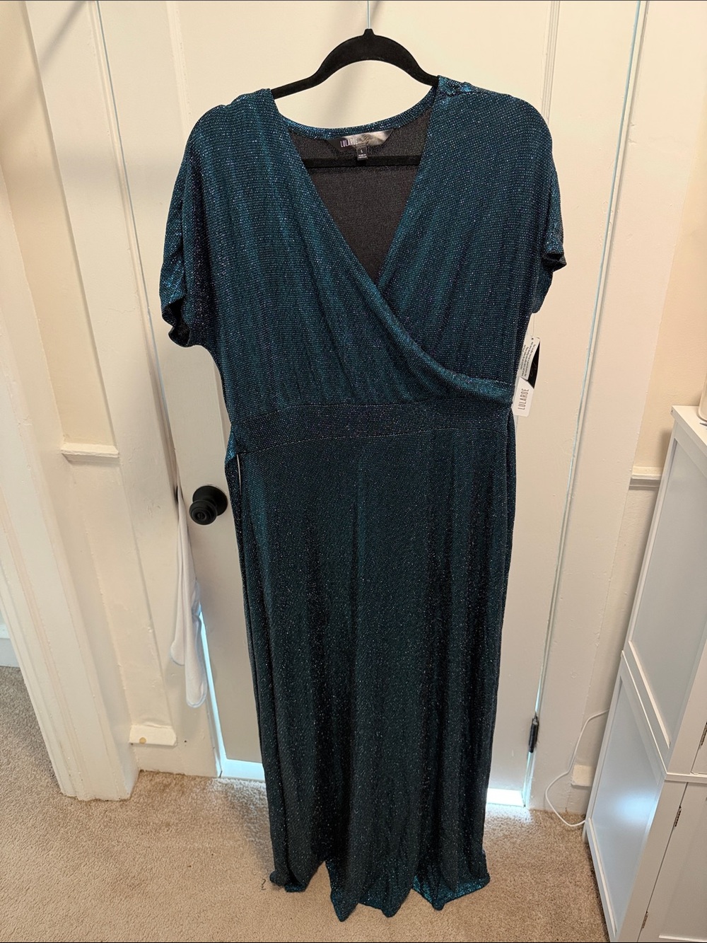LuLaRoe Teal Sparkle Mock Wrap Maxi Dress